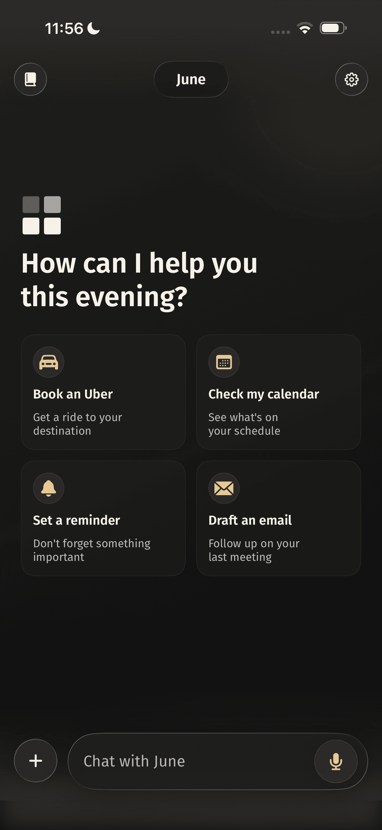 June AI assistant app screenshot